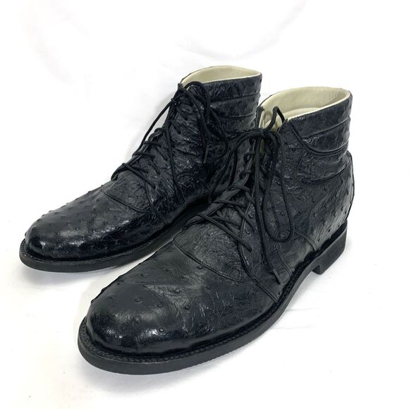 Black Ostrich Leather Ankle Boots Men’s 11.5-12 Unbranded Great Condition main image 4